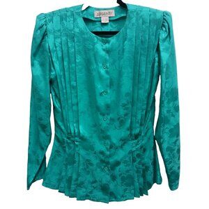Vintage Argenti Womens Jacket Size 10 Kelly Green Floral‎ Pure Silk Quite Luxury